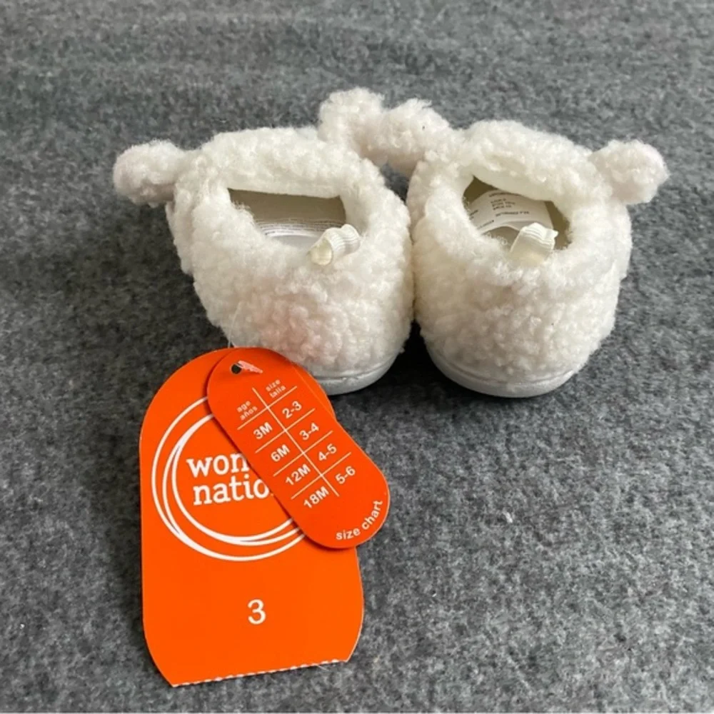 Lamb Slippers Wonder Nation Baby Shoes Size 3 White Pink Easy Slip On/Off‎ New